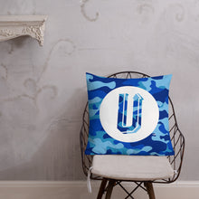 Load image into Gallery viewer, Blue Camo Up-N-Runnin Premium Pillow