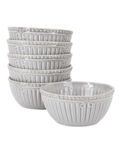 Modern Southern Home Capri 6 Piece 6 Inch Stoneware Embossed Cereal Bowl Set in Grey