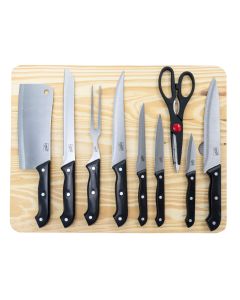 Gibson Home Wildcraft 10 Piece Cutlery Set with Wooden Cutting Board