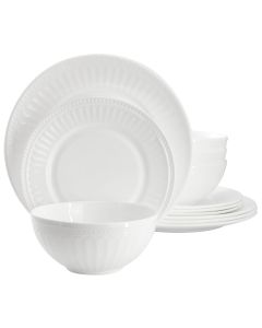 Ultra by Gibson Swanton Arch 12 Piece Break-Resistant Opal Glass Dinnerware Set in White