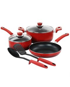 Oster 7 Piece Non Stick Aluminum Cookware Set in Red