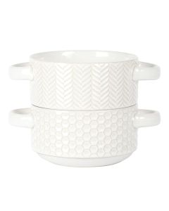 Gibson Elite Earlhart 2 Piece 6 Inch Ribbed Stoneware Soup Bowl Set with Handles in White