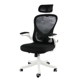 Elama High Back Adjustable Mesh and Fabric Office Chair in White and Black with Adjustable Head Rest